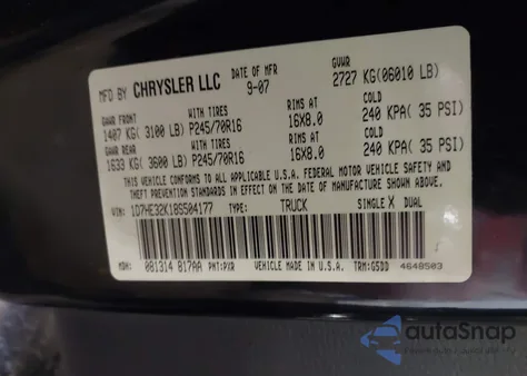 2008 Dodge Dakota Sxt/Bighorn/Lonestar from USA, damaged, VIN 1D7HE32K18S504177